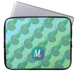 Blauwgroen groen logo van Peacock Pattern Laptop Sleeve