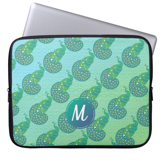 Blauwgroen groen logo van Peacock Pattern Laptop Sleeve (Voorkant)
