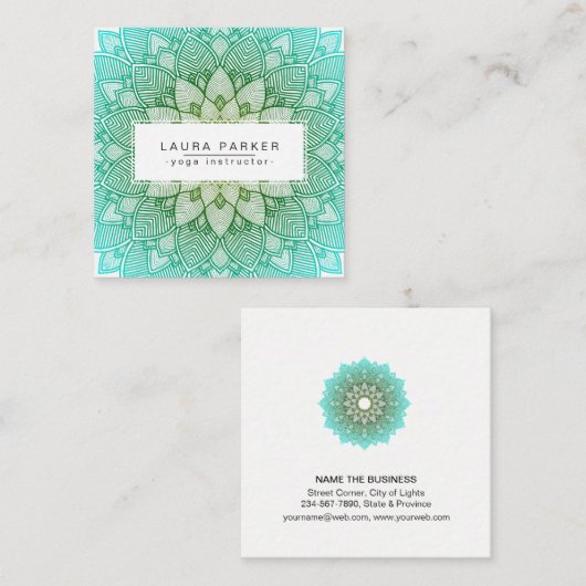 Blauwgroen Groen Lotus Mandala Yoga Meditation Hol Vierkante Visitekaartje (Voorkant / Achterkant)