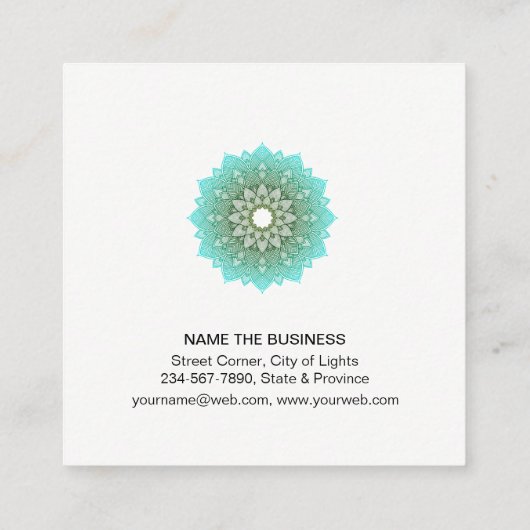 Blauwgroen Groen Lotus Mandala Yoga Meditation Hol Vierkante Visitekaartje (Achterkant)