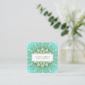 Blauwgroen Groen Lotus Mandala Yoga Meditation Hol Vierkante Visitekaartje (Staand voorkant)