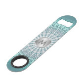 Blauwgroen groen Mandala Monogram Speed Flessenopener (Voorkant Gekanteld)