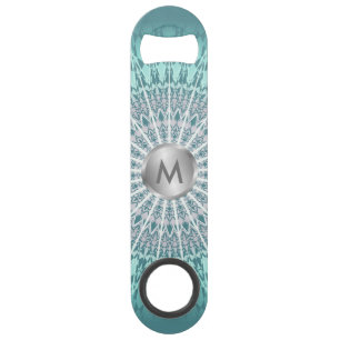 Blauwgroen groen Mandala Monogram Speed Flessenopener