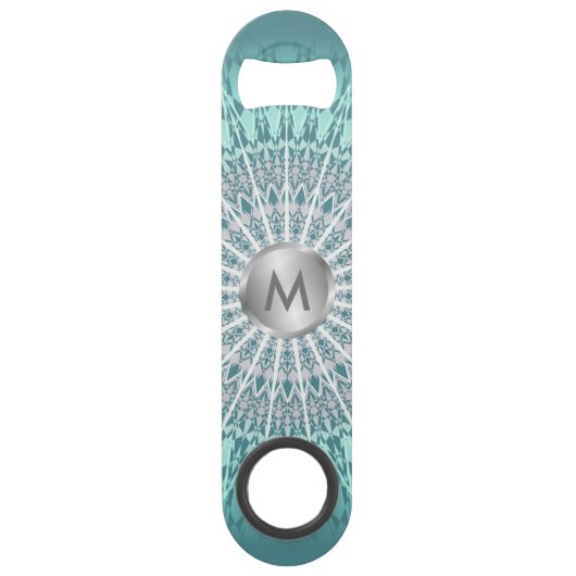 Blauwgroen groen Mandala Monogram Speed Flessenopener (Achterkant)