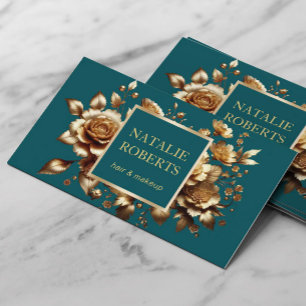 Blauwgroen Groen Modern Goud Bloemen Beauty Salon  Visitekaartje