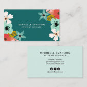 Blauwgroen Groen Moderne Bloemen Kleurrijke Bloeme Visitekaartje (Voorkant / Achterkant)