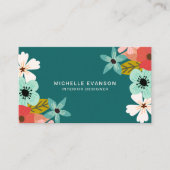 Blauwgroen Groen Moderne Bloemen Kleurrijke Bloeme Visitekaartje (Voorkant)