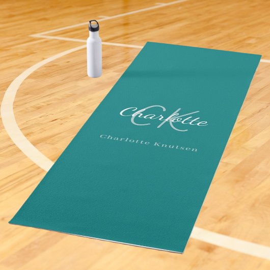 Blauwgroen groen monogram initialen naam yogamat
