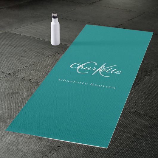Blauwgroen groen monogram initialen naam yogamat