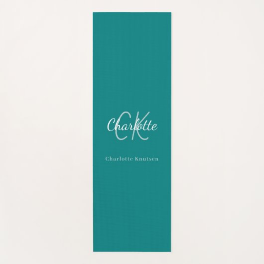 Blauwgroen groen monogram initialen naam yogamat (Voorkant)