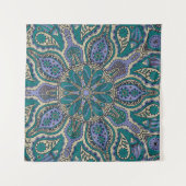 Blauwgroen Groen Paars Gold Indian Tapestry Mandal Wandkleed (Voorkant (horizontaal))