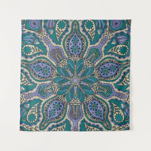 Blauwgroen Groen Paars Gold Indian Tapestry Mandal Wandkleed (Voorkant)