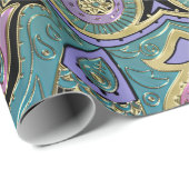 Blauwgroen Groen Paars Pentagram Mandala Cadeaupapier (Rol Hoek)