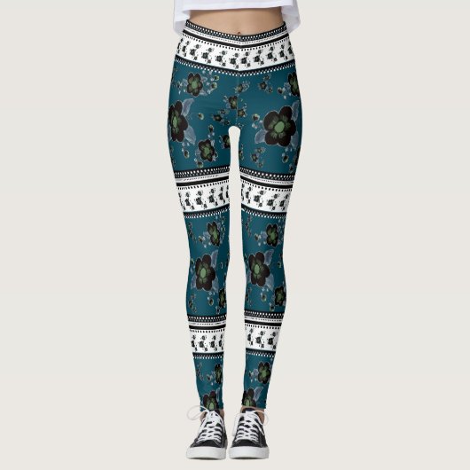 Blauwgroen groen patroon leggings (Voorkant)