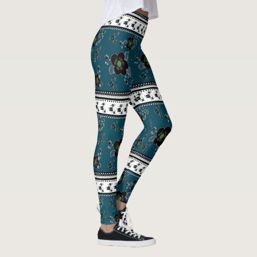 Blauwgroen groen patroon leggings (Rechts)