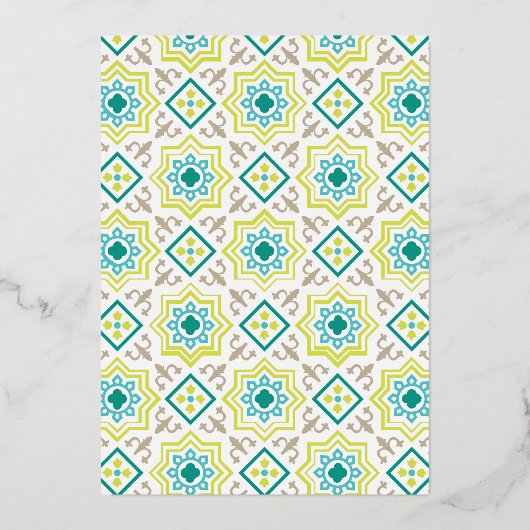 Blauwgroen Groen Perzisch Mozaïek Moslim Bruiloft Folie Uitnodiging (Achterkant)