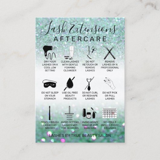 Blauwgroen groen pictogram Glitter Lash Extensions Visitekaartje (Voorkant)