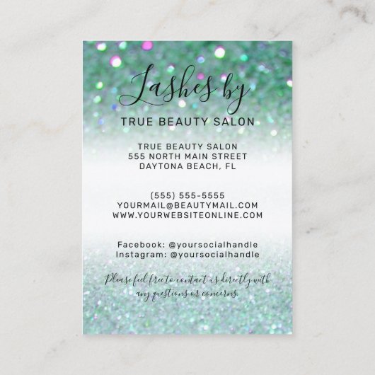 Blauwgroen groen pictogram Glitter Lash Extensions Visitekaartje (Achterkant)