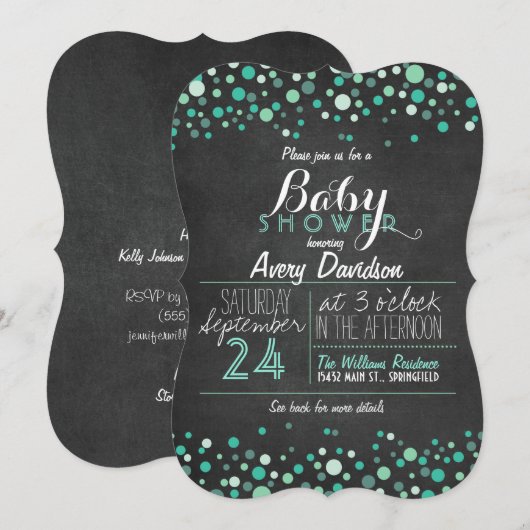 Blauwgroen Groen Retro Krijtbord Baby shower Kaart (Voorkant / Achterkant)