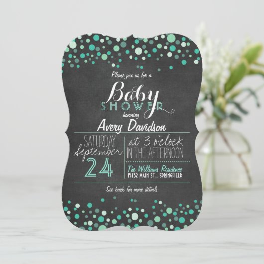 Blauwgroen Groen Retro Krijtbord Baby shower Kaart (Staand voorkant)