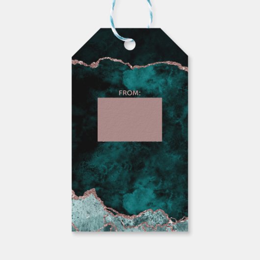 Blauwgroen Groen Roos Gouden Agaat Bruids Display  Cadeaulabel (Achterkant)