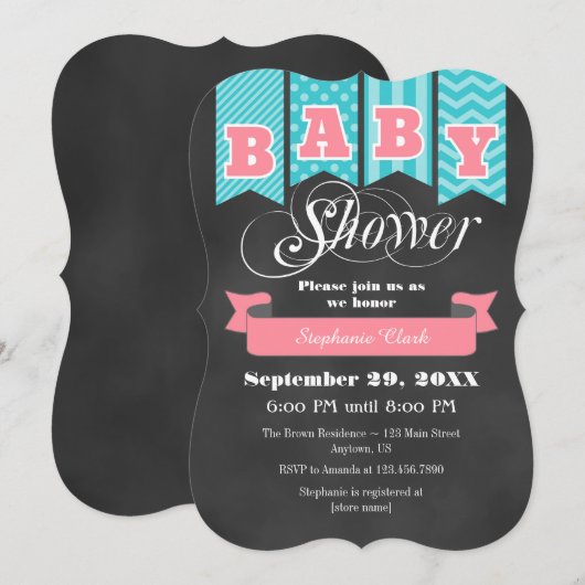 Blauwgroen Groen Roze Chalkboard Vlag Baby shower  Kaart (Voorkant / Achterkant)