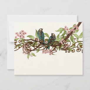 Blauwgroen Groen Roze  Vogels Bruiloft RSVP Kaartje