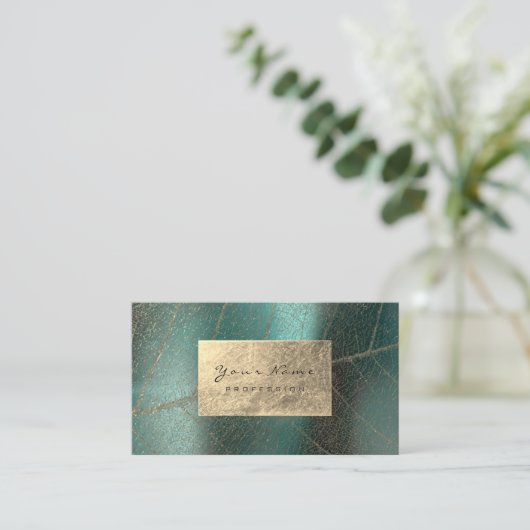 Blauwgroen groen Sepia Gold Foil botanisch Delicaa Visitekaartje (Staand voorkant)