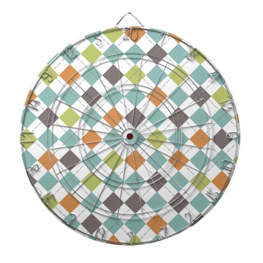 Blauwgroen Groen Sinaasappel Taupe Classic Argyle  Dartbord (Voorkant)