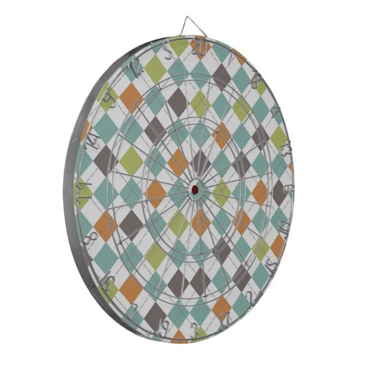 Blauwgroen Groen Sinaasappel Taupe Classic Argyle Dartbord (Voorkant Links)