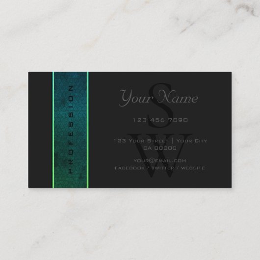 Blauwgroen Groen slangenpatroon met monogram Visitekaartje (Achterkant)