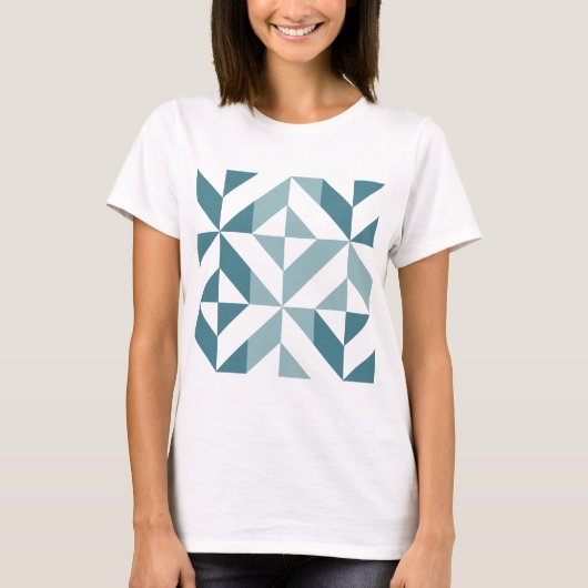 Blauwgroen groen twee-toon geometrische ZigZag T-shirt (Voorkant)