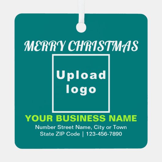 Blauwgroen Groen vierkant voor zakelijk kerstfeest Metalen Ornament (Achterkant)