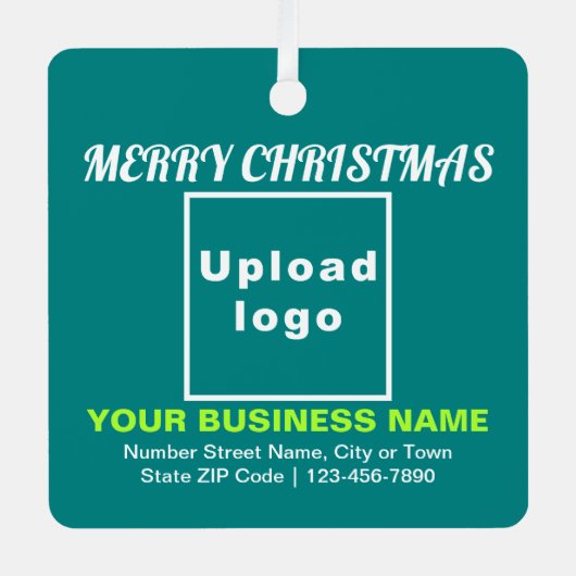 Blauwgroen Groen vierkant voor zakelijk kerstfeest Metalen Ornament (Voorkant)