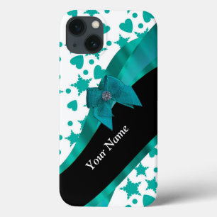 Blauwgroen groen vlekkerig patroon gepersonalisee iPhone 13 hoesje
