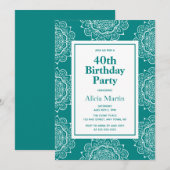 Blauwgroen Groen & Wit Mandala Bloem 40ste Verjaar Kaart (Voorkant / Achterkant)
