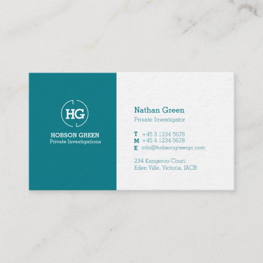 Blauwgroen groen wit tweeletterige logo visitekaar visitekaartje (Voorkant)