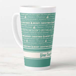 Blauwgroen Groen Wit Vrolijk Kerstmis Retro Typogr Latte Mok