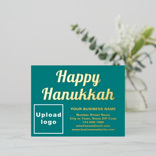 Blauwgroen Groen Zakelijk Merk op Chanoeka Folie Feestdagen Briefkaart (Staand Voorkant)