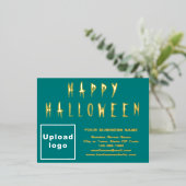 Blauwgroen Groen Zakelijk Merk op Halloween Folie Feestdagen Briefkaart (Staand Voorkant)