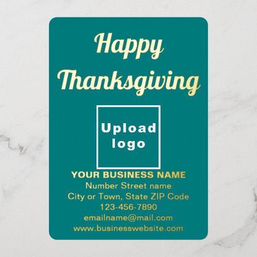 Blauwgroen Groen Zakelijk Merk op Thanksgiving Folie Feestdagenkaart (Voorkant)
