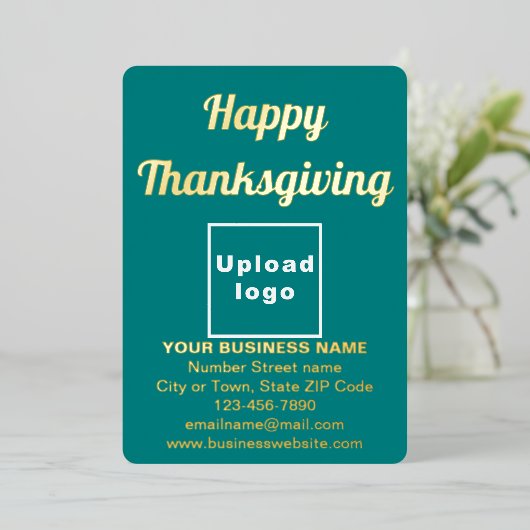 Blauwgroen Groen Zakelijk Merk op Thanksgiving Folie Feestdagenkaart (Staand Voorkant)