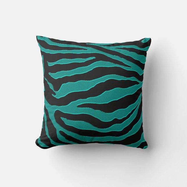 Blauwgroen Groen Zebra Monogram Dierafdrukken Kussen (Voorkant)