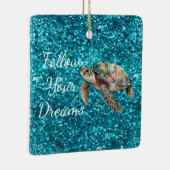 Blauwgroen Groen Zee Schildpad Glitter Keramisch Ornament (Rechts)