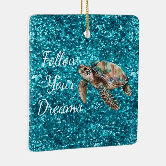 Blauwgroen Groen Zee Schildpad Glitter Keramisch Ornament (Rechts)
