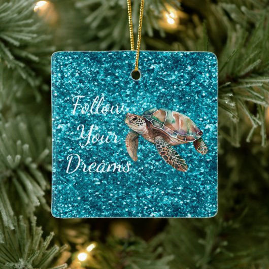 Blauwgroen Groen Zee Schildpad Glitter Keramisch Ornament (Boom)