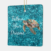 Blauwgroen Groen Zee Schildpad Glitter Keramisch Ornament (Links)