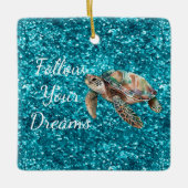 Blauwgroen Groen Zee Schildpad Glitter Keramisch Ornament (Voorkant)