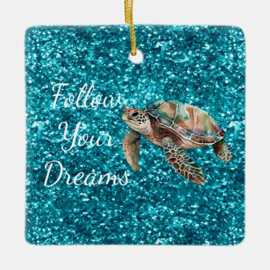 Blauwgroen Groen Zee Schildpad Glitter Keramisch Ornament (Voorkant)