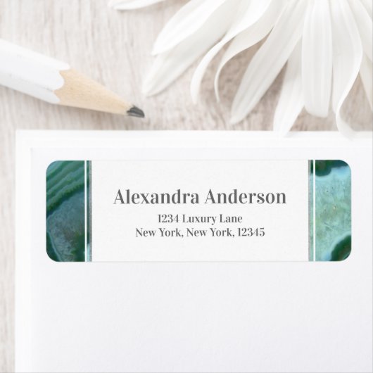 Blauwgroen groen - Zilver Geode Agate Wedding Etiket (Insitu)